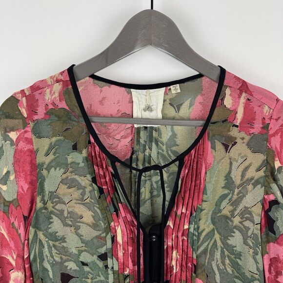 One Fine Day Anthropologie Black Pink Green Floral Semi Sheer Boho Top XS - Picture 2 of 15